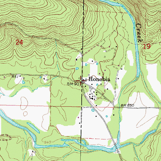 Topographic Map of Honobia, OK