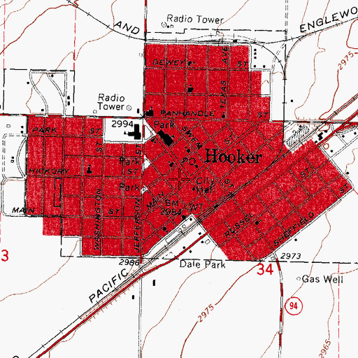 Topographic Map of Hooker, OK