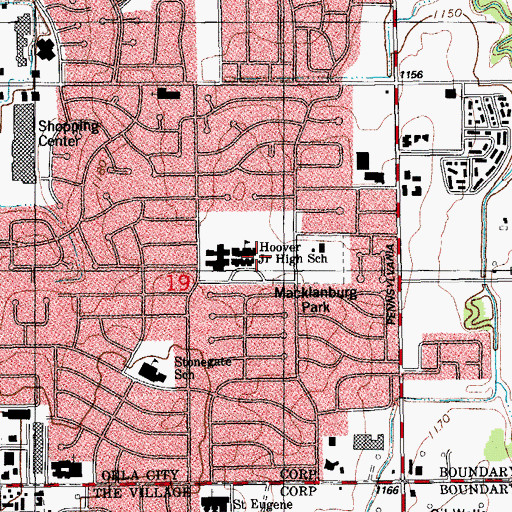 Topographic Map of Hoover Middle School, OK