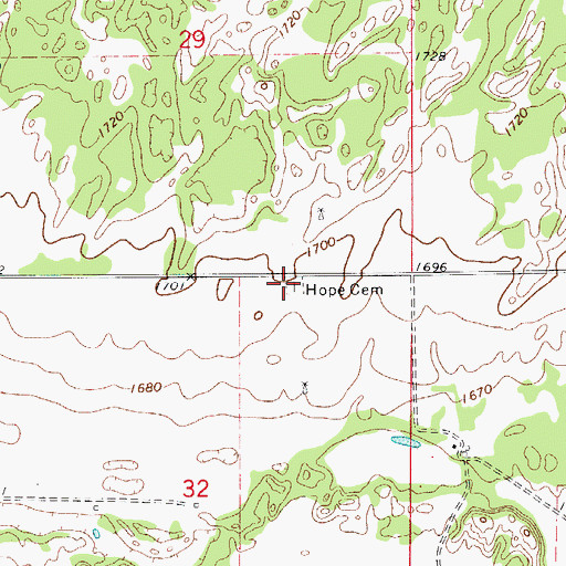 Topographic Map of Hope Cemetery, OK
