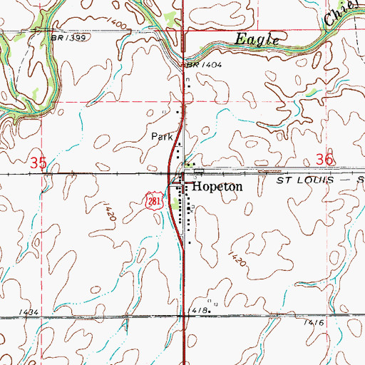 Topographic Map of Hopeton, OK
