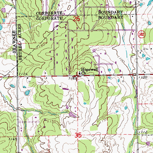 Topographic Map of Hopewell Church, OK