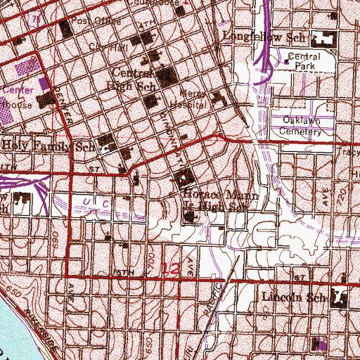 Topographic Map of Horace Mann Junior High School, OK