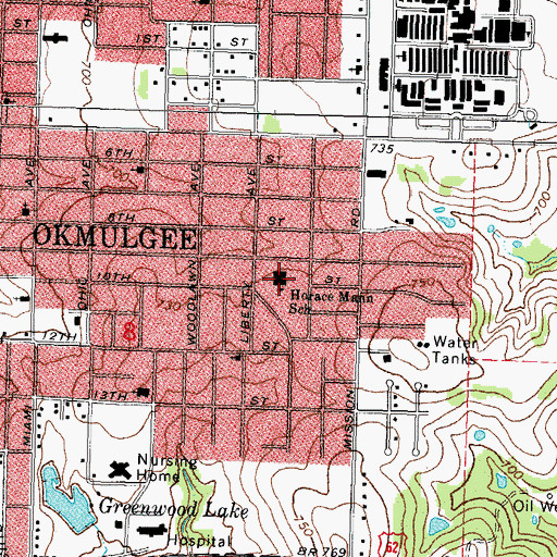 Topographic Map of Okmulgee Elementary School, OK