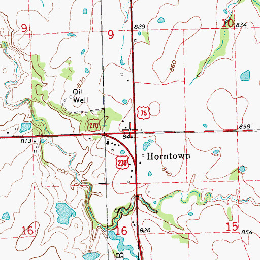 Topographic Map of Horntown, OK