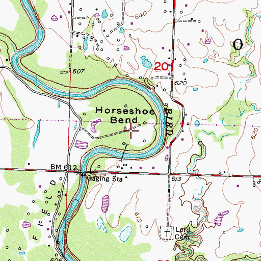 Topographic Map of Horseshoe Bend, OK