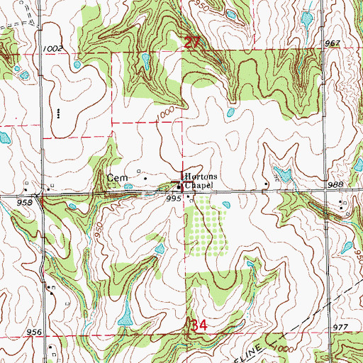Topographic Map of Hortons Chapel, OK