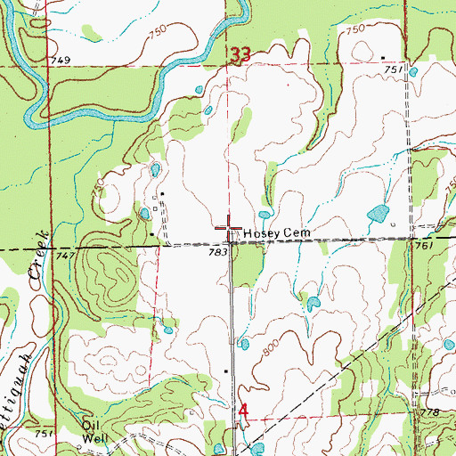 Topographic Map of Hosey Cemetery, OK