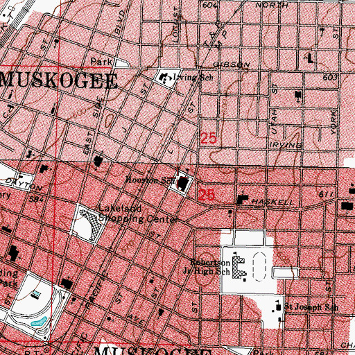 Topographic Map of Houston School, OK