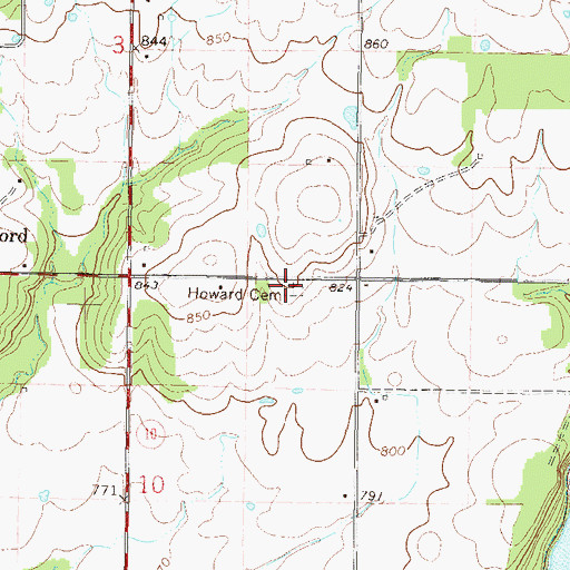 Topographic Map of Howard Cemetery, OK