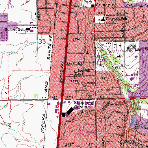 Topographic Map of Howell School, OK