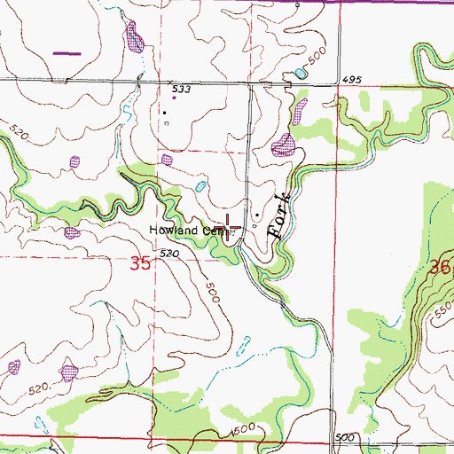 Topographic Map of Howland Cemetery, OK