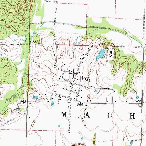 Topographic Map of Hoyt, OK