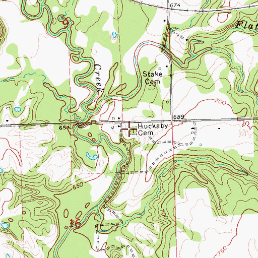 Topographic Map of Huckaby Cemetery, OK