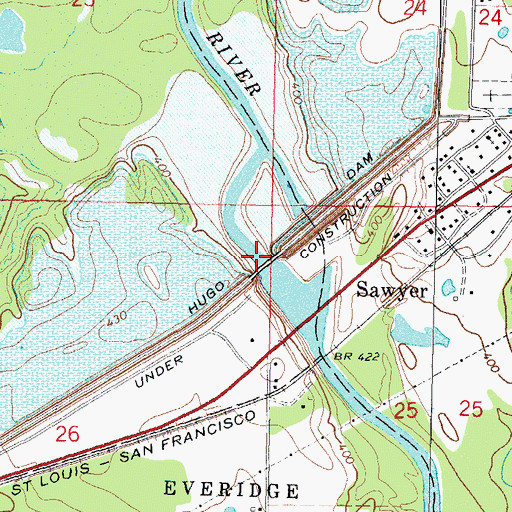Topographic Map of Hugo Lake, OK
