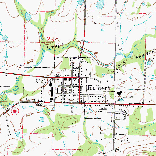 Topographic Map of Hulbert, OK