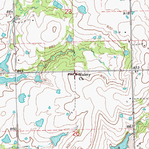 Topographic Map of Hulsey Church, OK