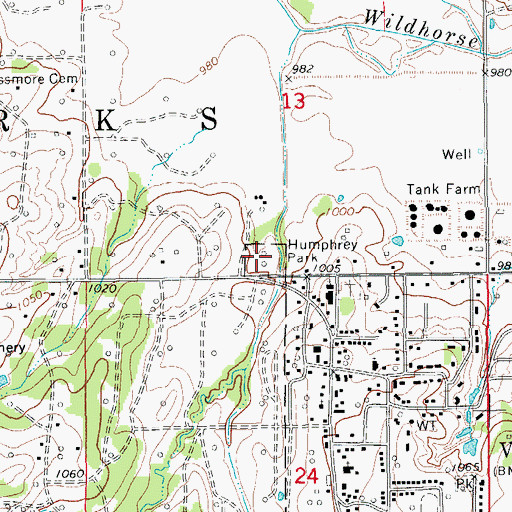 Topographic Map of Humphrey Park, OK