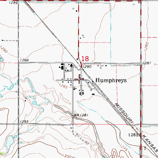 Topographic Map of Humphreys, OK