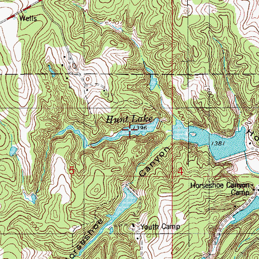 Topographic Map of Hunt Lake, OK