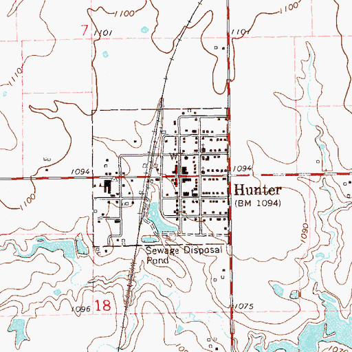 Topographic Map of Hunter, OK