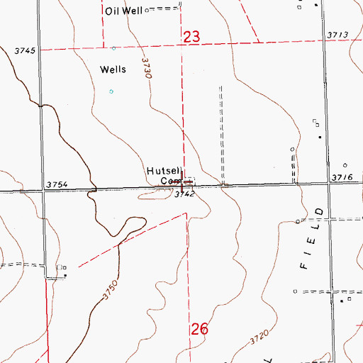 Topographic Map of Hutsell Cemetery, OK