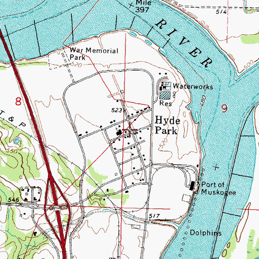 Topographic Map of Hyde Park, OK