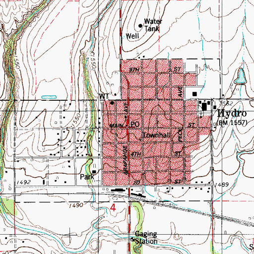 Topographic Map of Hydro, OK