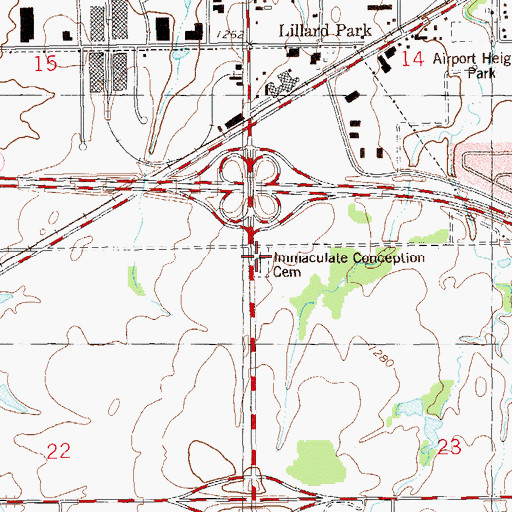 Topographic Map of Immaculate Conception Cemetery, OK