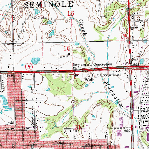 Topographic Map of Immaculate Conception Church, OK