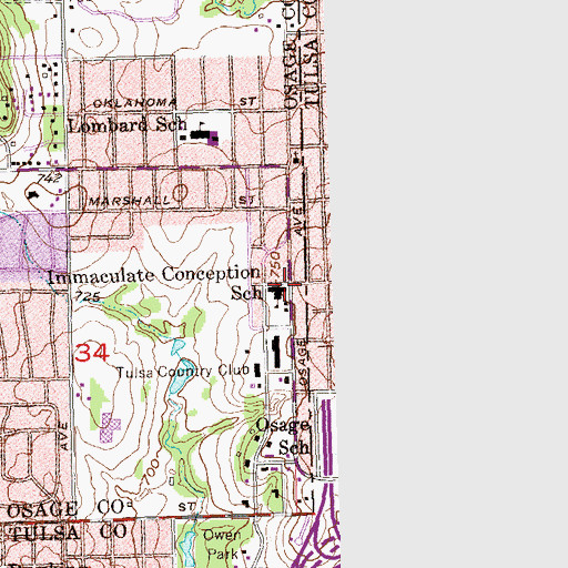 Topographic Map of Immaculate Conception School, OK