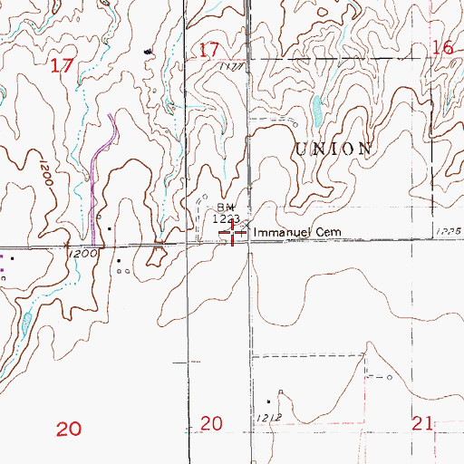 Topographic Map of Immanuel Cemetery, OK