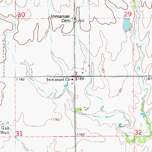 Topographic Map of Immanuel Church, OK