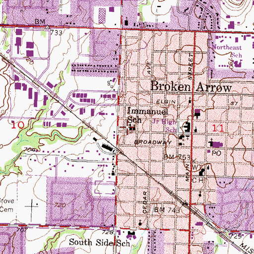 Topographic Map of Immanuel School, OK