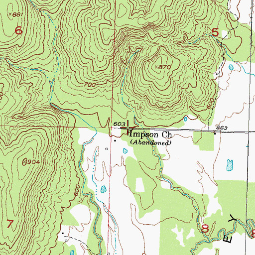 Topographic Map of Impson Church, OK
