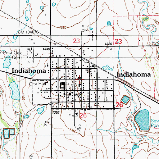 Topographic Map of Indiahoma, OK