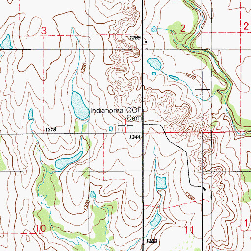 Topographic Map of Indiahoma IOOF Cemetery, OK
