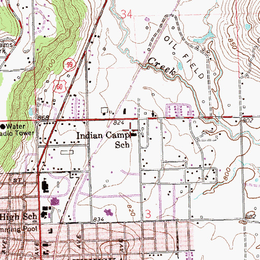 Topographic Map of Indian Camp Elementary School, OK