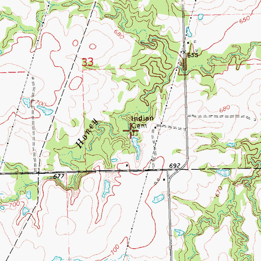 Topographic Map of Indian Cemetery, OK