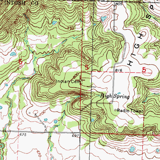 Topographic Map of Indian Cemetery, OK