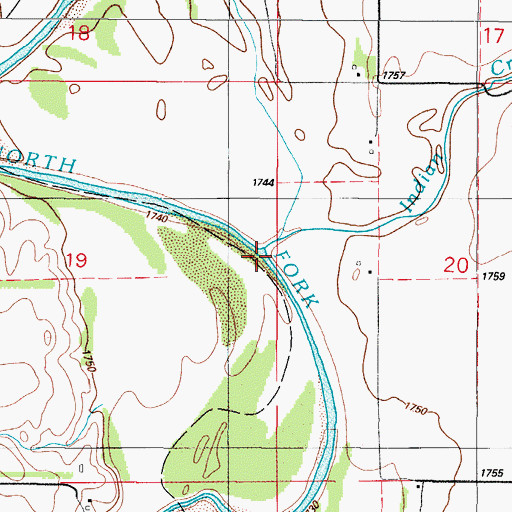 Topographic Map of Indian Creek, OK