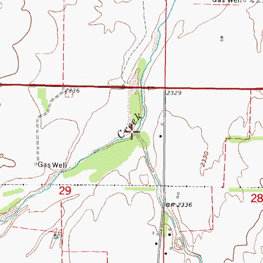 Topographic Map of Indian Creek, OK