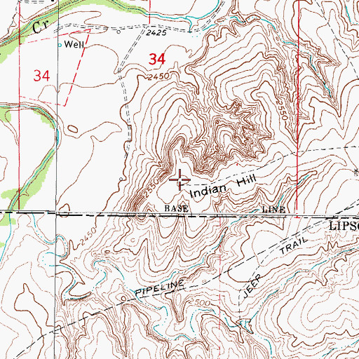 Topographic Map of Indian Hill, OK