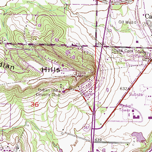 Topographic Map of Indian Hills, OK