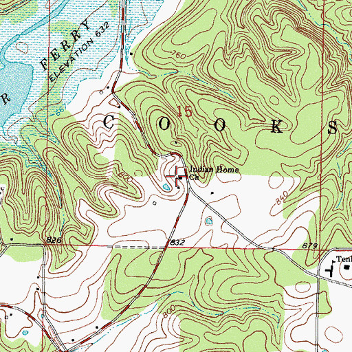 Topographic Map of Indian Home Church, OK