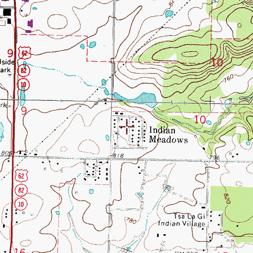 Topographic Map of Indian Meadows, OK