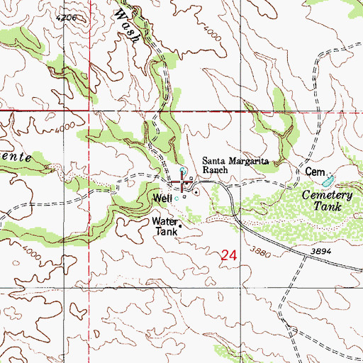 Topographic Map of Santa Margarita Ranch, AZ
