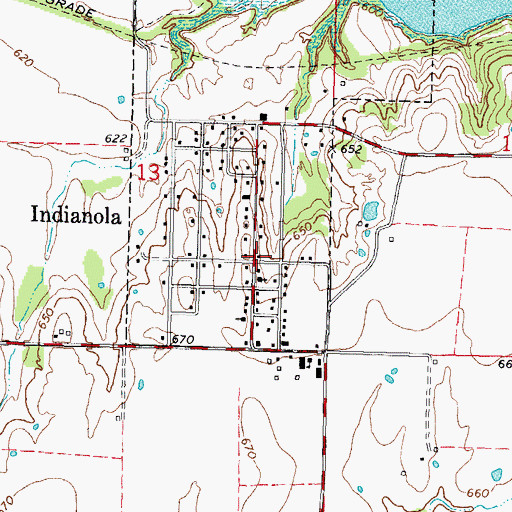 Topographic Map of Indianola, OK