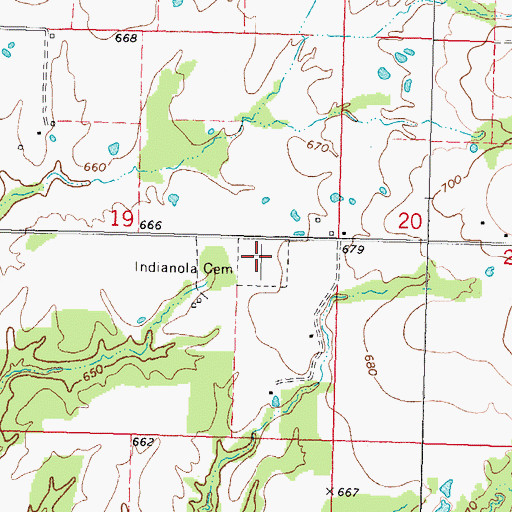 Topographic Map of Indianola Cemetery, OK
