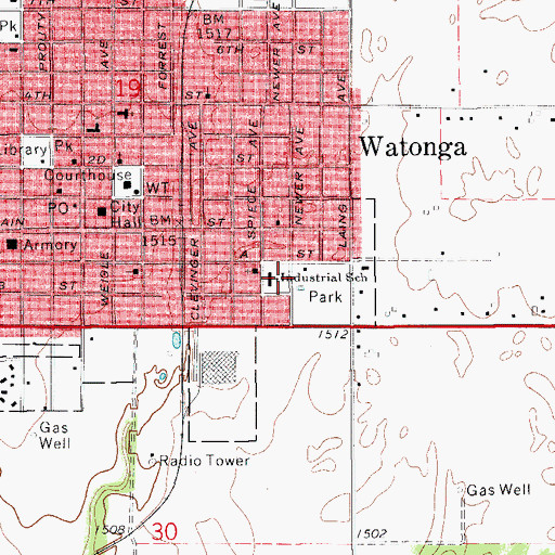 Topographic Map of Industrial School, OK